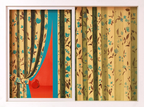 floral-patterned curtain 93cmx70cmx6cm 천에아크릴채색 나무프레임과 아크릴창문 2008